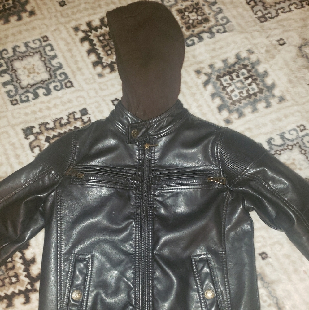 Kids leather coat with hoodie